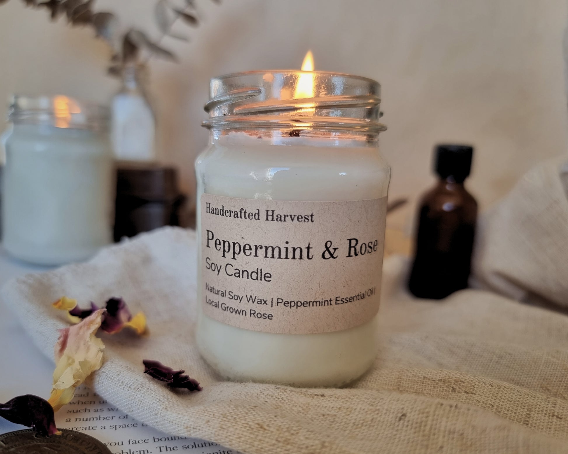 Peppermint and Rose Soy Candle