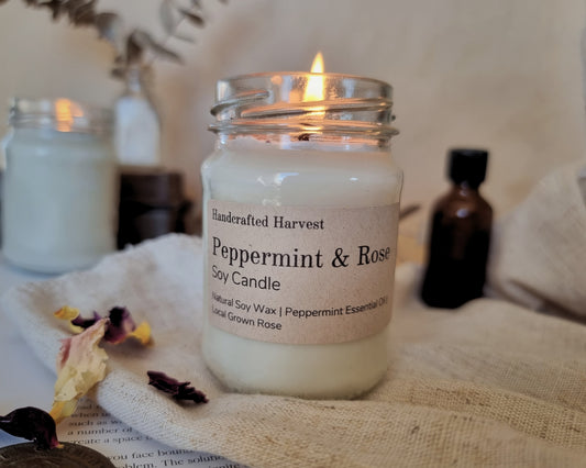 Peppermint and Rose Soy Candle