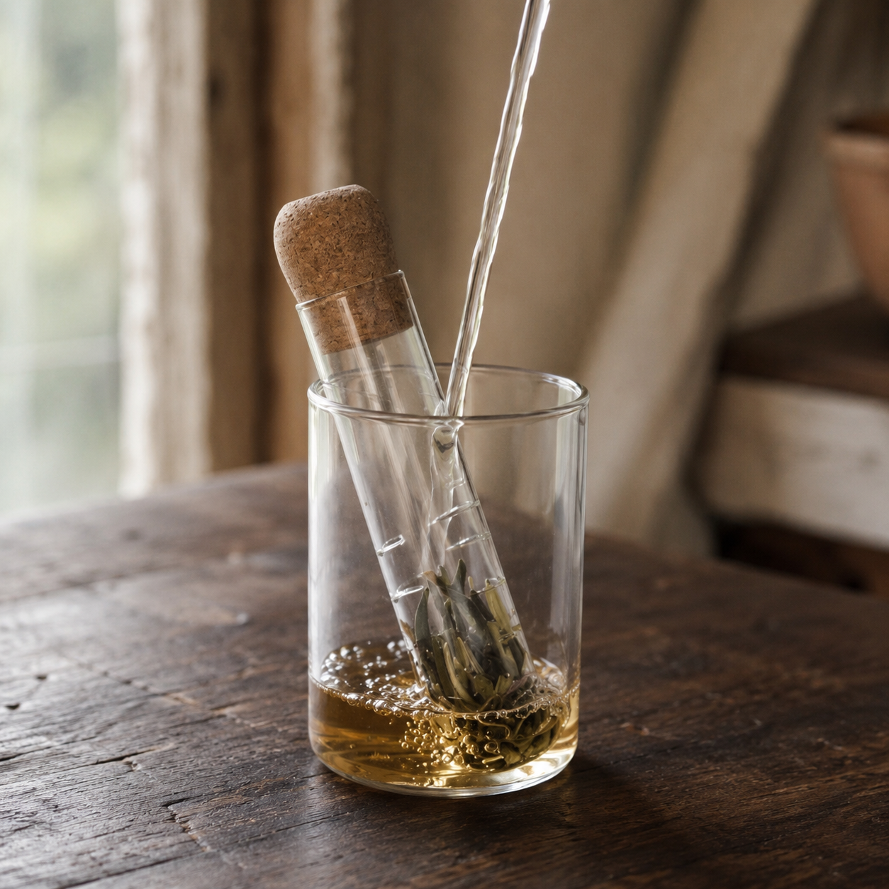 Glass Tea Infuser Tube with Cork Stopper